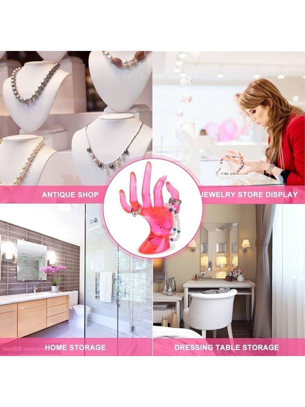 Jewelry Display Holder Bracelet Ring Watch Stand Support Holder Stand (Pink)
